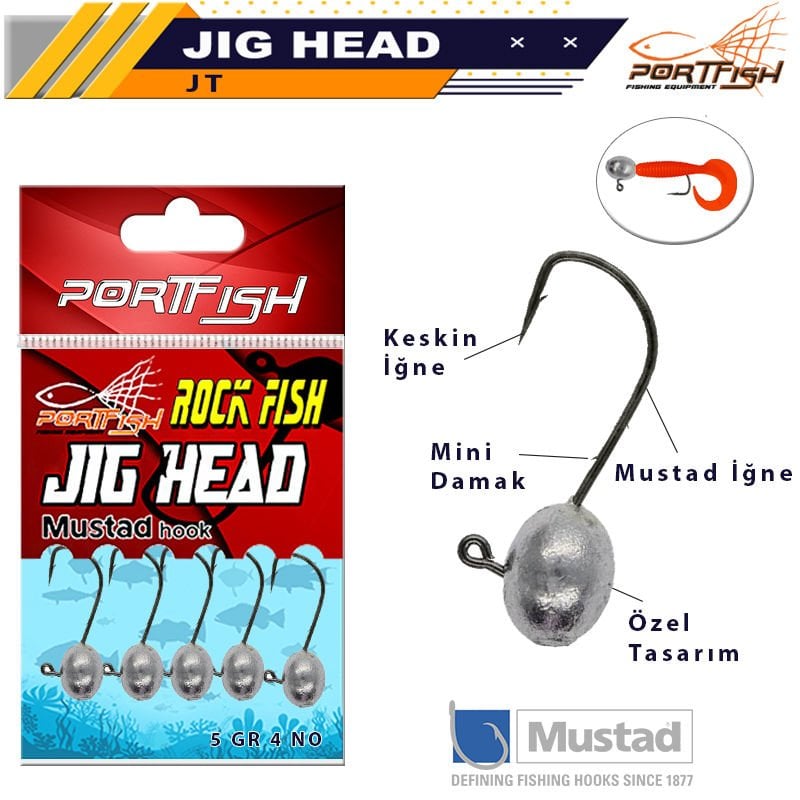 Portfish Jig Head Mustad İğneli 5li Pkt 3gr