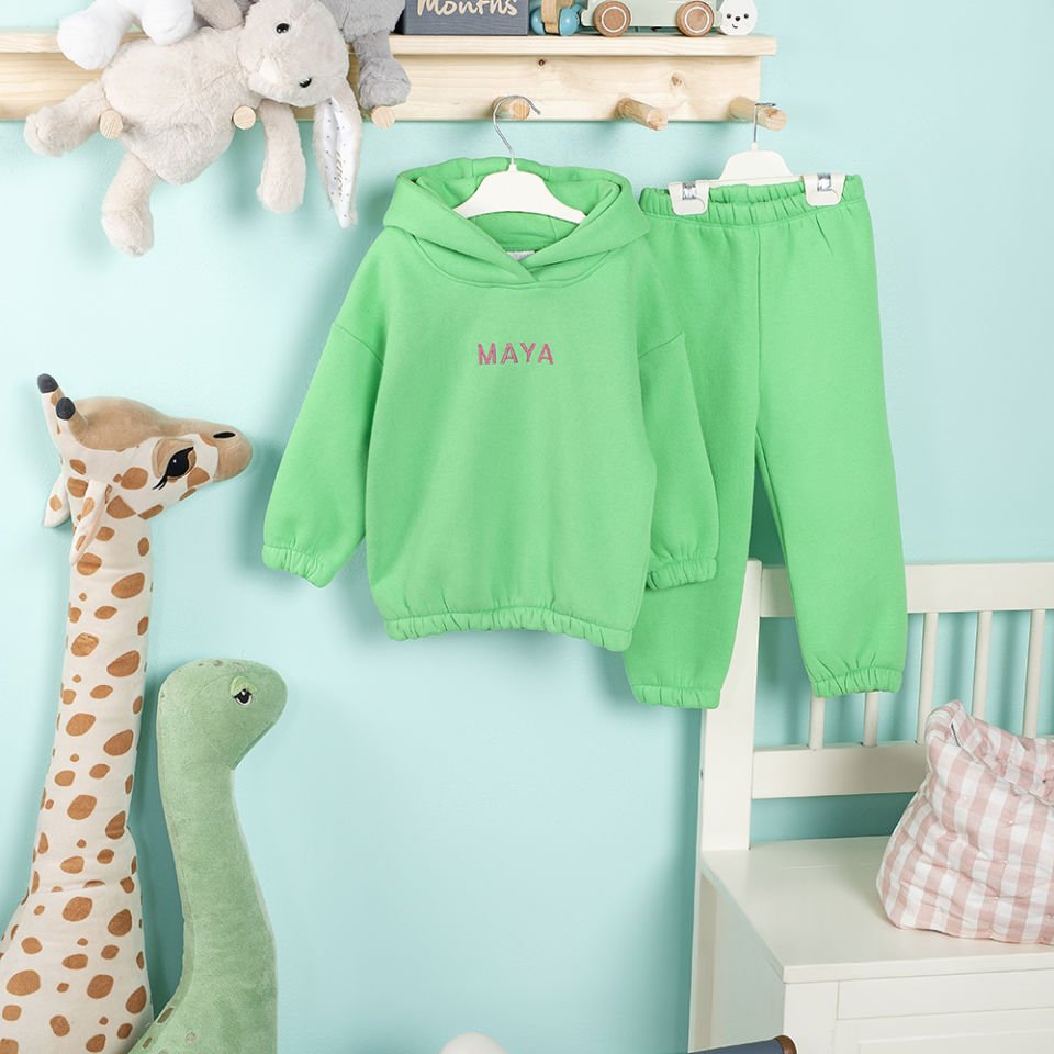 Elma Yeşili Hoodie Takım *Yumuşak, Esnek ve Kişiselleştirilebilir Çocuk Giyim*