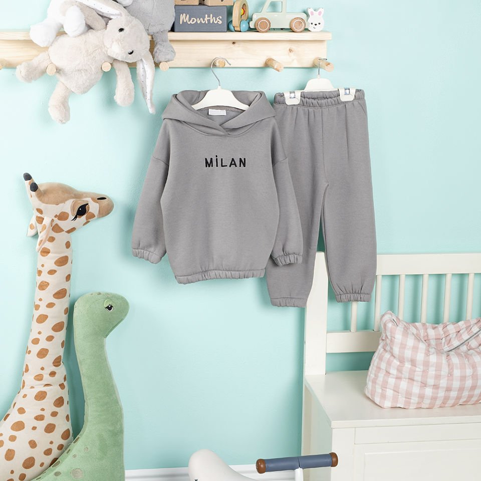 Gri Hoodie Takım *Yumuşak, Esnek ve Kişiselleştirilebilir Çocuk Giyim*