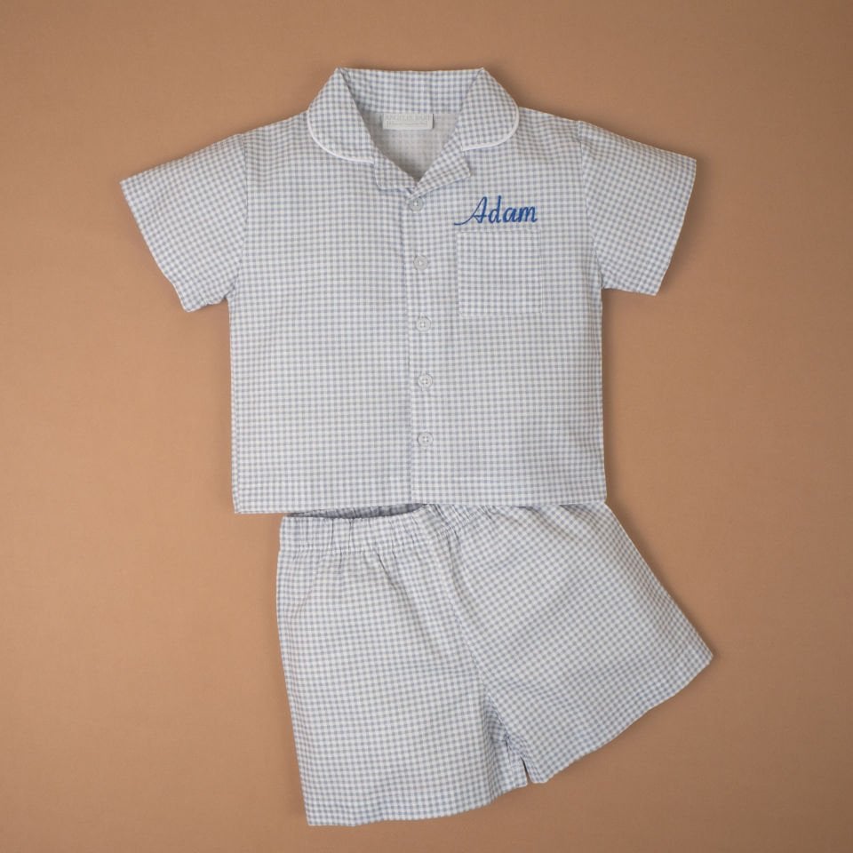 Açık Mavi Kısa Kollu Şortlu Gömlek Pijama Takımı