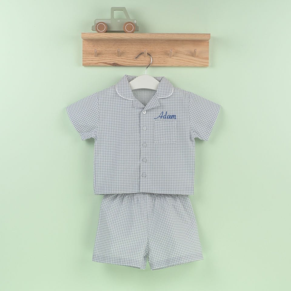 Açık Mavi Kısa Kollu Şortlu Gömlek Pijama Takımı