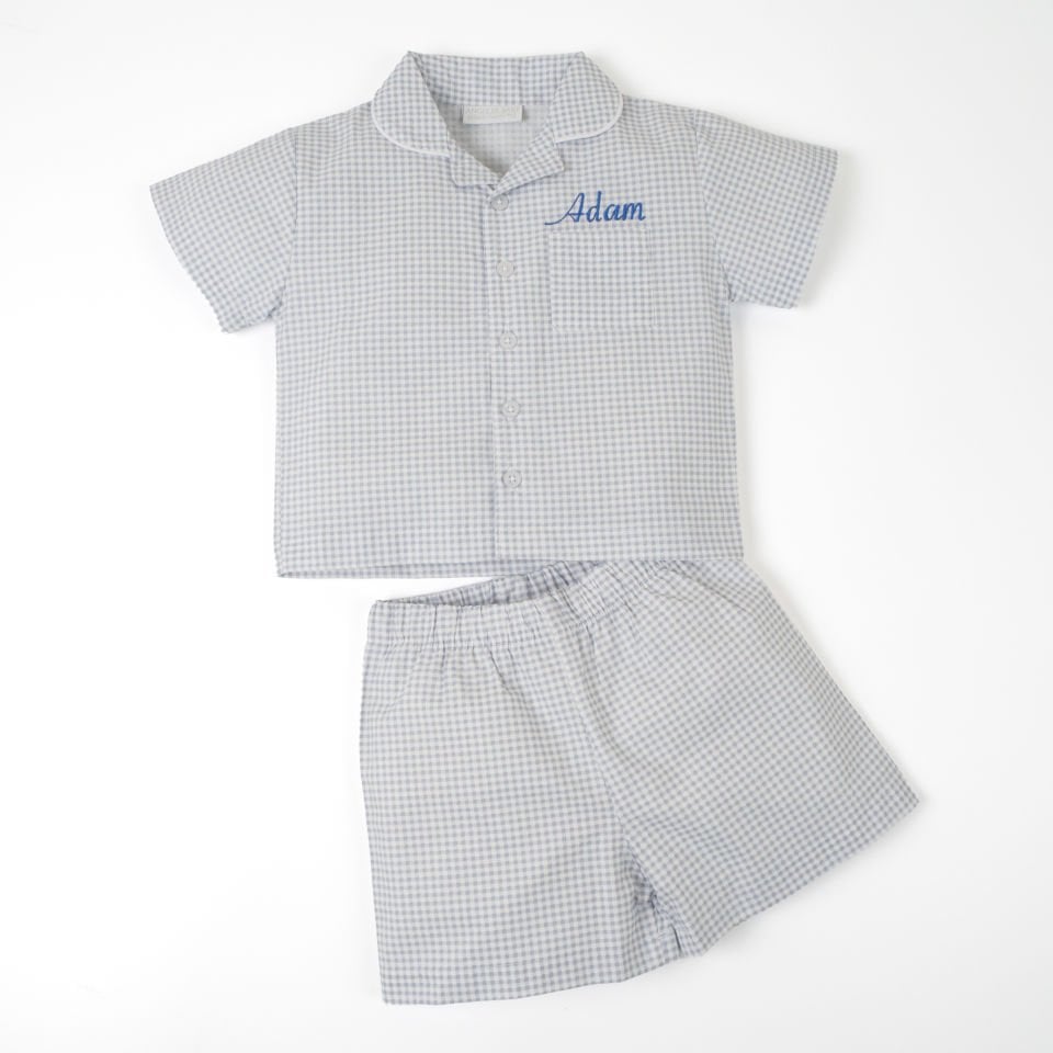 Açık Mavi Kısa Kollu Şortlu Gömlek Pijama Takımı