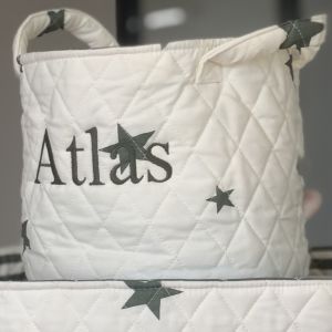 Mini Haki Yıldız Desenli Çok Amaçlı Sepet