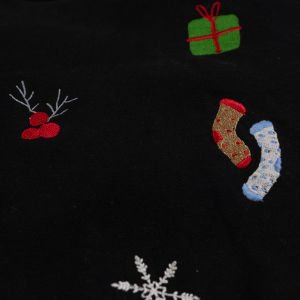 Siyah Yeni Yıl Nakışlı Kulak Detaylı Çocuk Sweat Takım