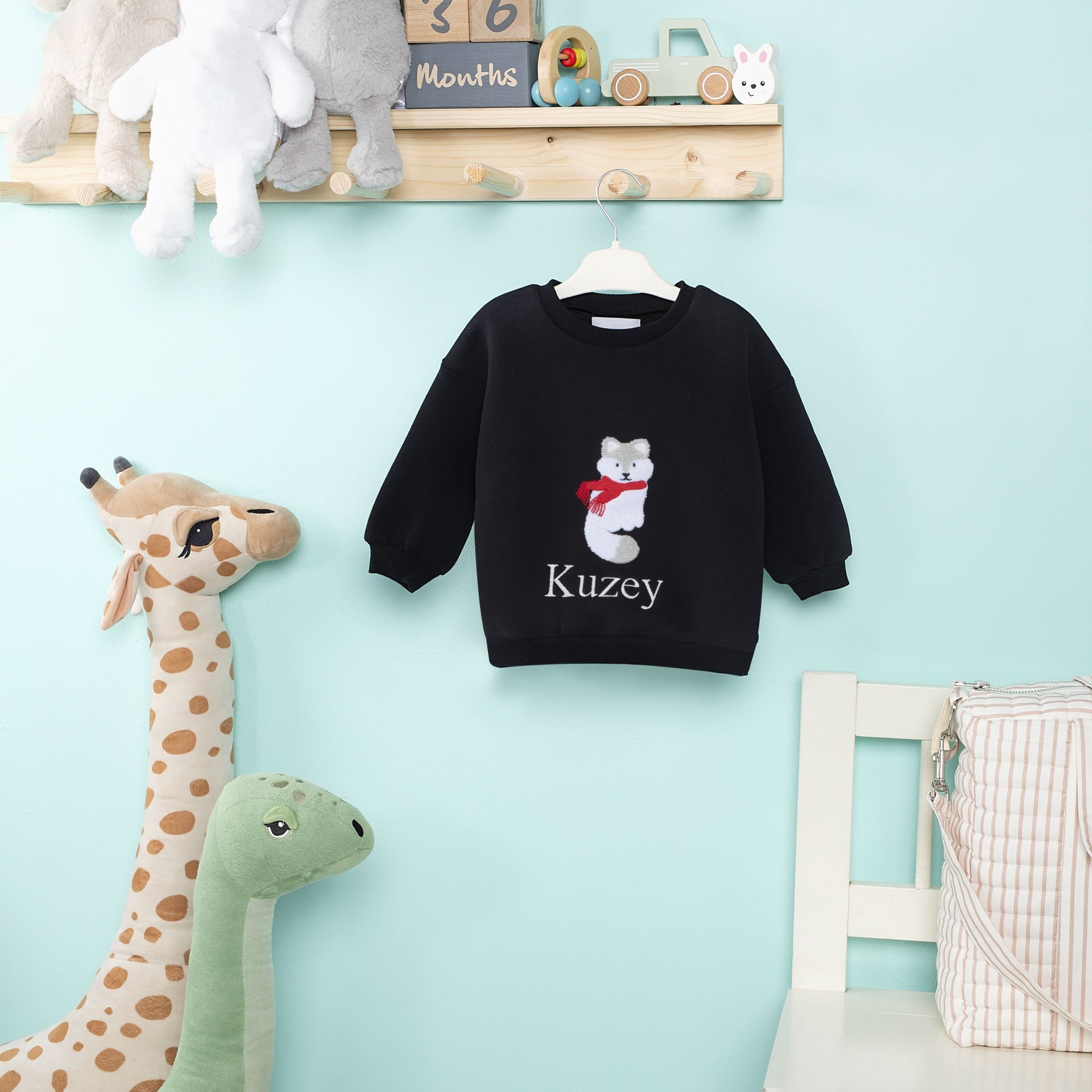 Siyah Tilki Nakışlı Çocuk Sweat