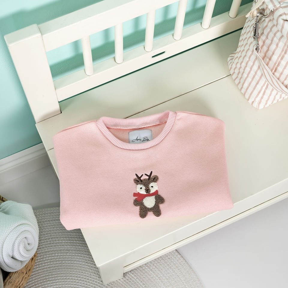 Pembe Geyik Nakışlı Çocuk Sweat
