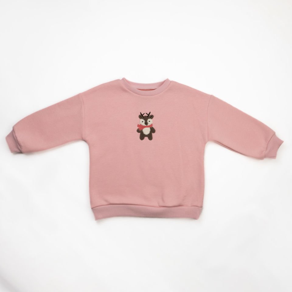Pembe Geyik Nakışlı Çocuk Sweat