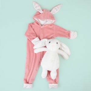 Beyaz Tavşanlı Pembe Tulum Set