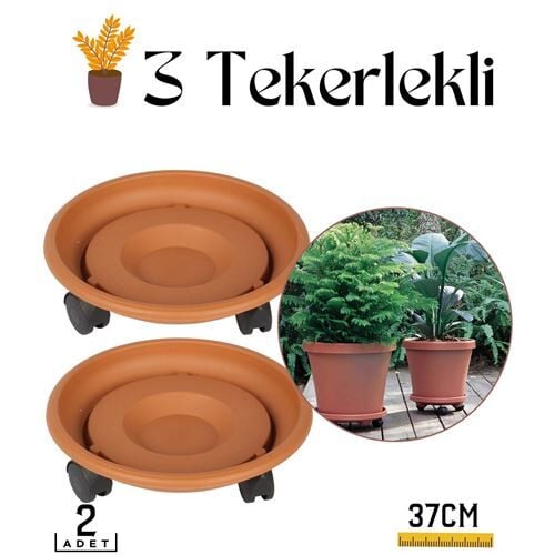 GökkuşağıTicaret ModaCar 2 li Tekerlekli Saksı Altığı 37 CM Coadura Design Kahve