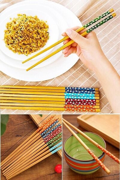 GökkuşağıTicaret Bambu Chopstick Çubuk Yemek Çubuğu Yıkanabilir Tekrar Kullanılabilir (10 Çift- 20 Adet )