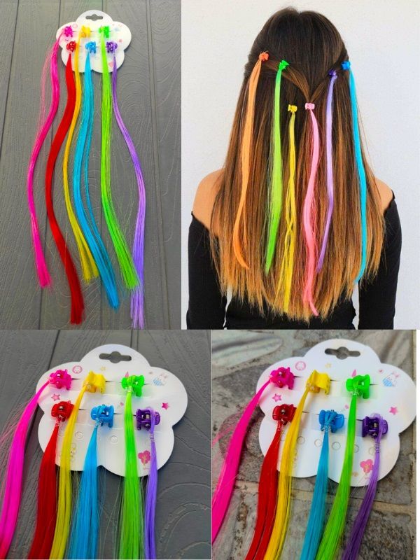 GökkuşağıTicaret 6 Lı Mandal Tokalı Rainbow Renkli Saç Tüyü Takma Postiş Saç Mandal