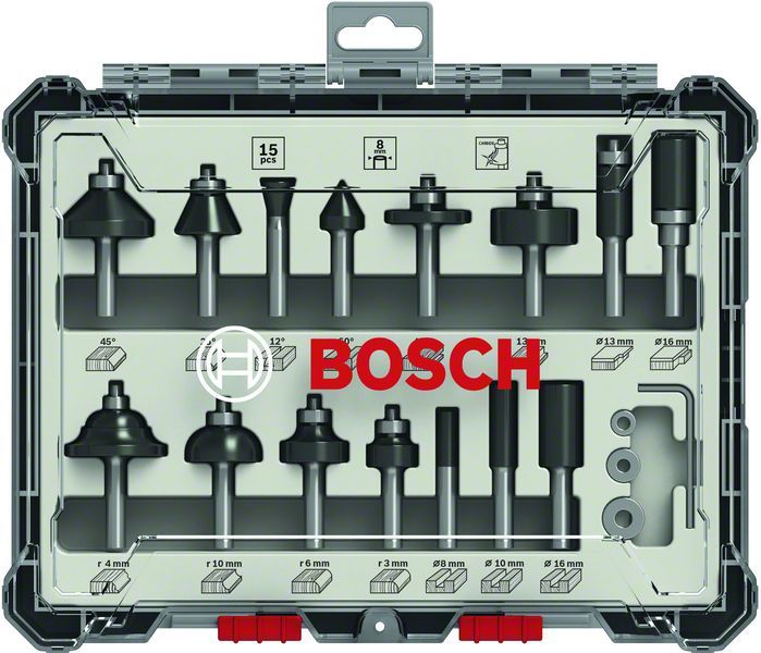 Bosch Freze Seti 15 Parça Karışık 8 mm
