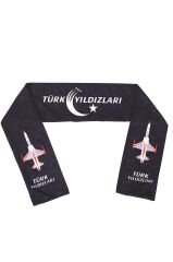 Türk Yıldızları Desenli Siyah Fular