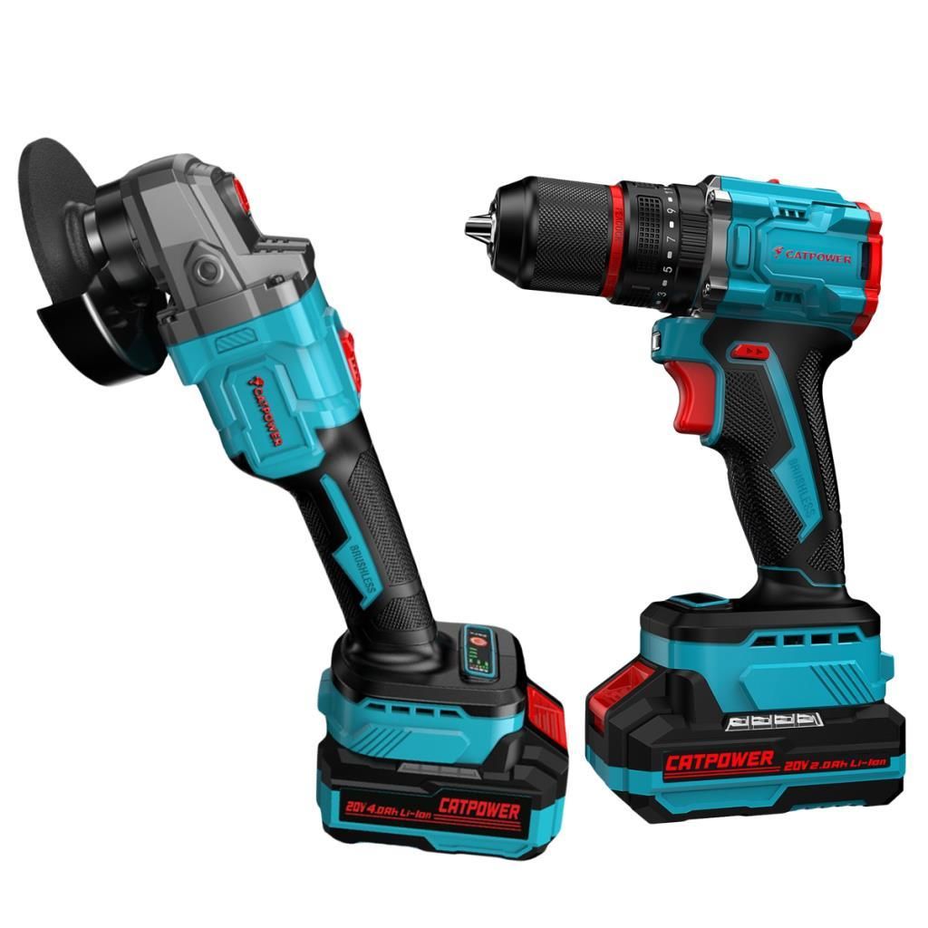 CATPOWER E1030 2'li Kömürsüz Akülü Vidalama ve Avuç Taşlama Seti  20V 4.0Ah+2.0Ah