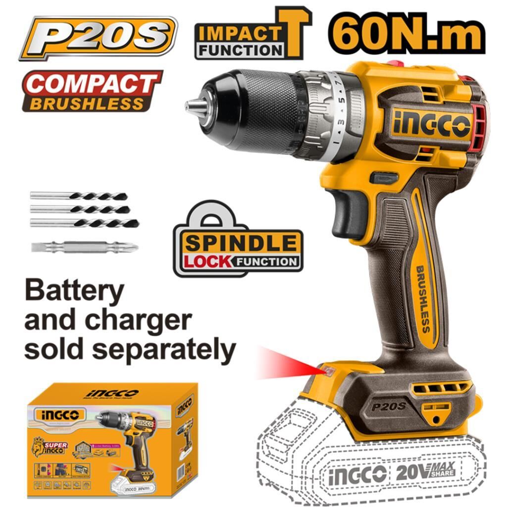 INGCO CIDLI206021 Kömürsüz Li-ion Akülü Matkap 10 MM 20V 2.0Ah