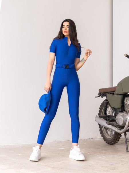 2332 With Belt Jumpsuit Blue Color