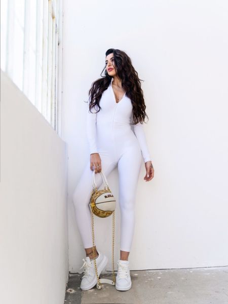 2326 Winter Long Sleeve Jumpsuit White Color