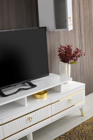 KORDON MDF MEBRAN KAPAK TV ÜNİTESİ BEYAZ - GÜMÜŞ