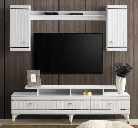KORDON MDF MEBRAN KAPAK TV ÜNİTESİ BAROK CEVİZ - GOLD BEYAZ