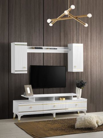 KORDON MDF MEBRAN KAPAK TV ÜNİTESİ BEYAZ - GOLD