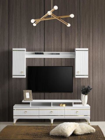 KORDON MDF MEBRAN KAPAK TV ÜNİTESİ BEYAZ - GOLD