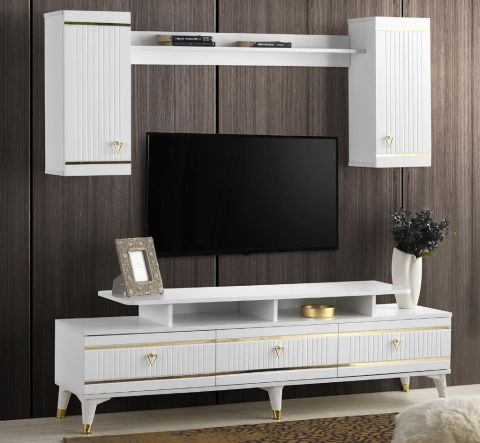 KORDON MDF MEBRAN KAPAK TV ÜNİTESİ BEYAZ - GOLD