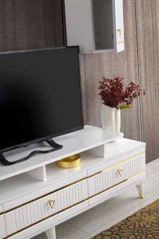 KORDON MDF MEBRAN KAPAK TV ÜNİTESİ BEYAZ - GOLD