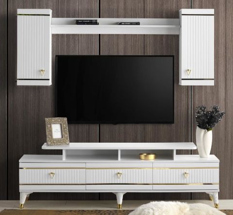 KORDON MDF MEBRAN KAPAK TV ÜNİTESİ BEYAZ - GOLD