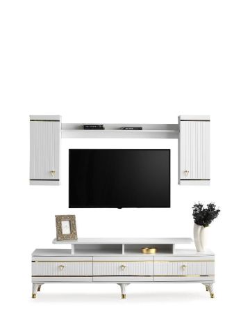 KORDON MDF MEBRAN KAPAK TV ÜNİTESİ BEYAZ - GOLD