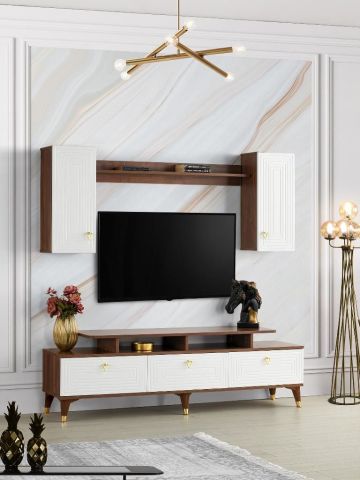 LABİRENT MDF MEBRAN KAPAK TV ÜNİTESİ BAROK CEVİZ - BEYAZ