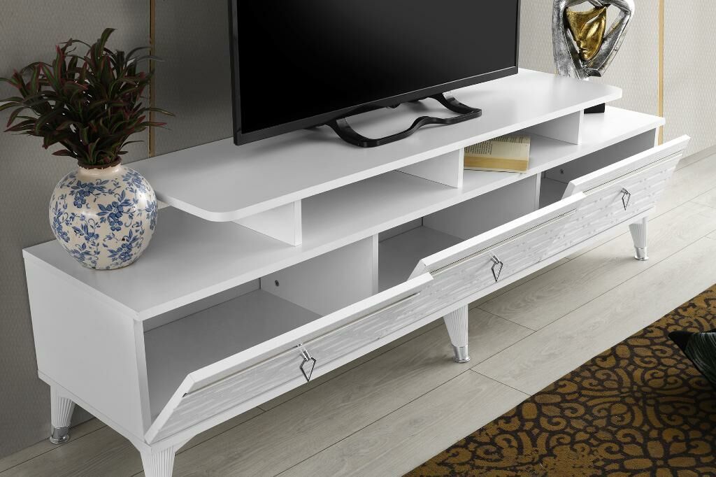 DAMLA MDF MEBRAN KAPAK TV ÜNİTESİ BAROK CEVİZ - GOLD BEYAZ