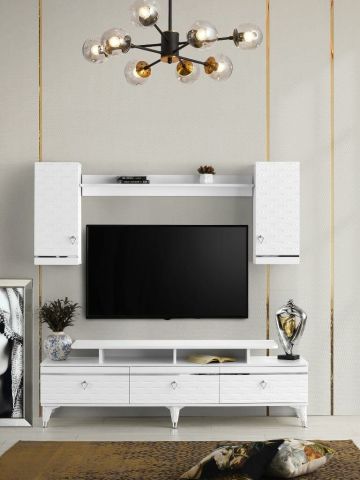 DAMLA MDF MEBRAN KAPAK TV ÜNİTESİ BAROK CEVİZ - GOLD BEYAZ