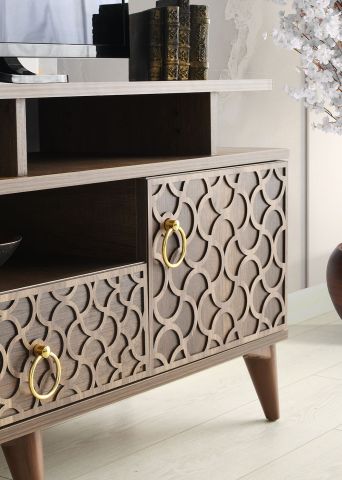 Motifli Kapak Raflı - 110 Cm Tv Sehpası