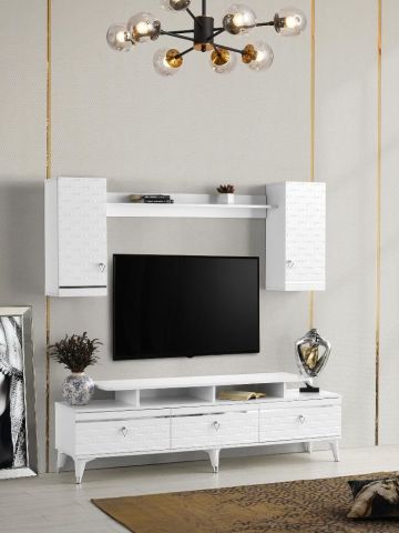 DAMLA MDF MEBRAN KAPAK TV ÜNİTESİ BEYAZ - GÜMÜŞ