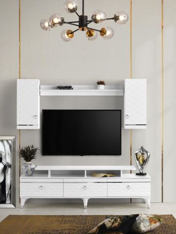 DAMLA MDF MEBRAN KAPAK TV ÜNİTESİ BEYAZ - GÜMÜŞ