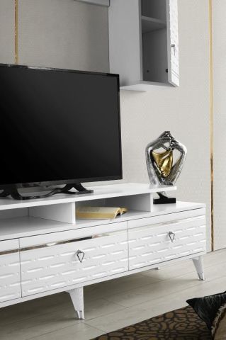DAMLA MDF MEBRAN KAPAK TV ÜNİTESİ BEYAZ - GÜMÜŞ