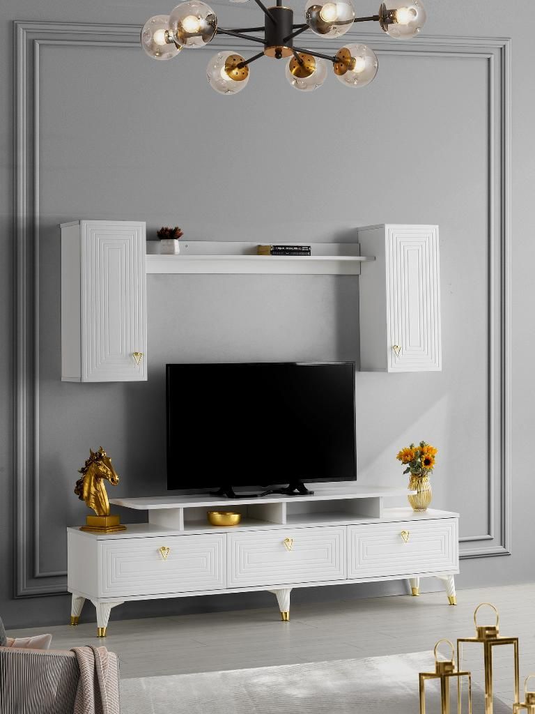LABİRENT MDF MEBRAN KAPAK TV ÜNİTESİ BEYAZ