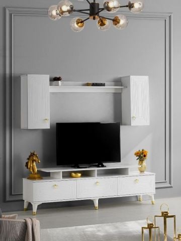 LABİRENT MDF MEBRAN KAPAK TV ÜNİTESİ BEYAZ