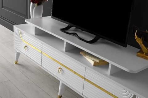 ART MDF MEBRAN KAPAK TV ÜNİTESİ BEYAZ - GOLD