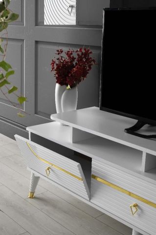 ART MDF MEBRAN KAPAK TV ÜNİTESİ BEYAZ - GOLD