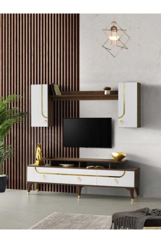 ART MDF MEBRAN KAPAK TV ÜNİTESİ BEYAZ - GOLD