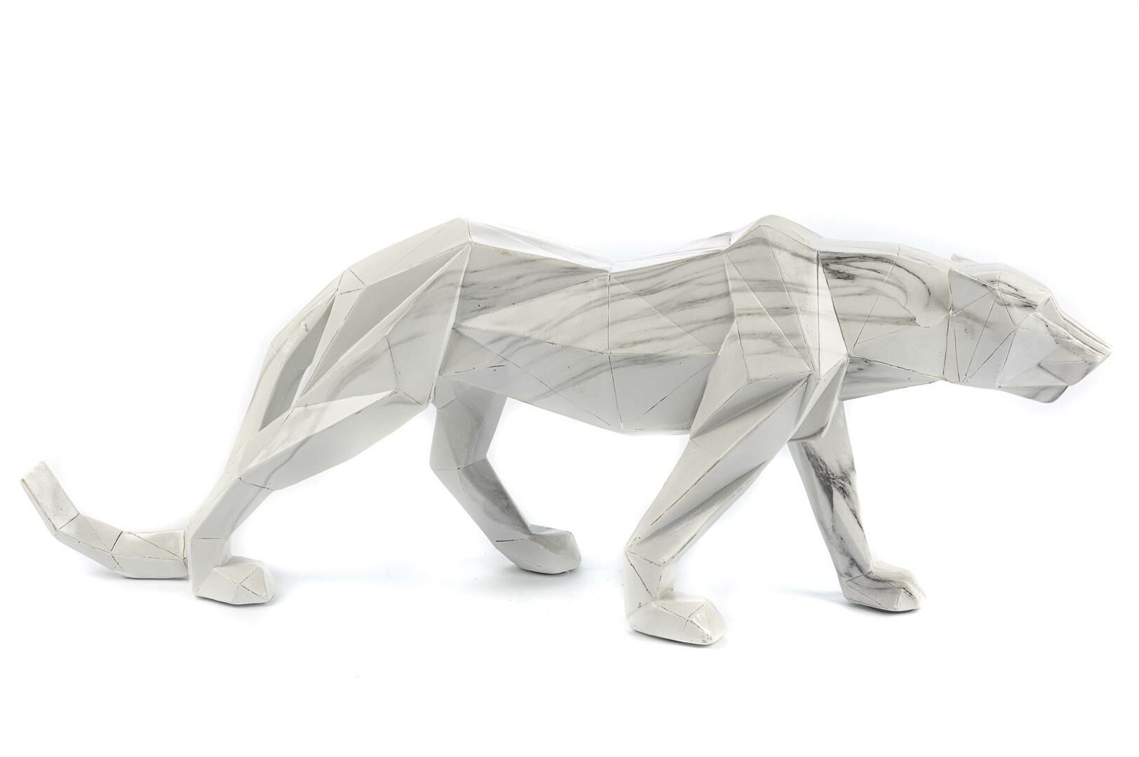 Mermerli Beyaz Leopar Resin Obje 66x14x24cm