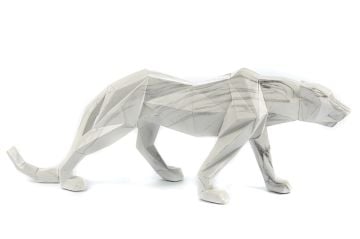 Mermerli Beyaz Leopar Resin Obje 66x14x24cm