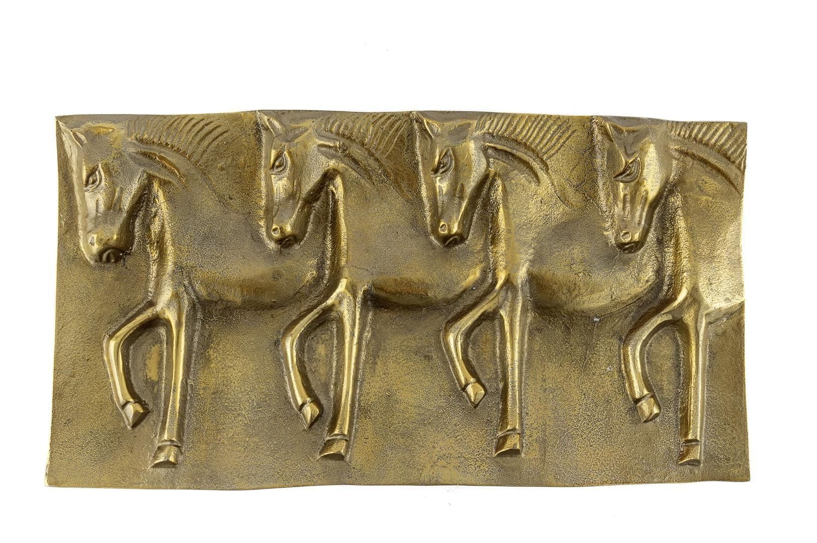 Antik Gold Horse Metal Dikdörtgen Duvar Dekoru 50x27x5cm