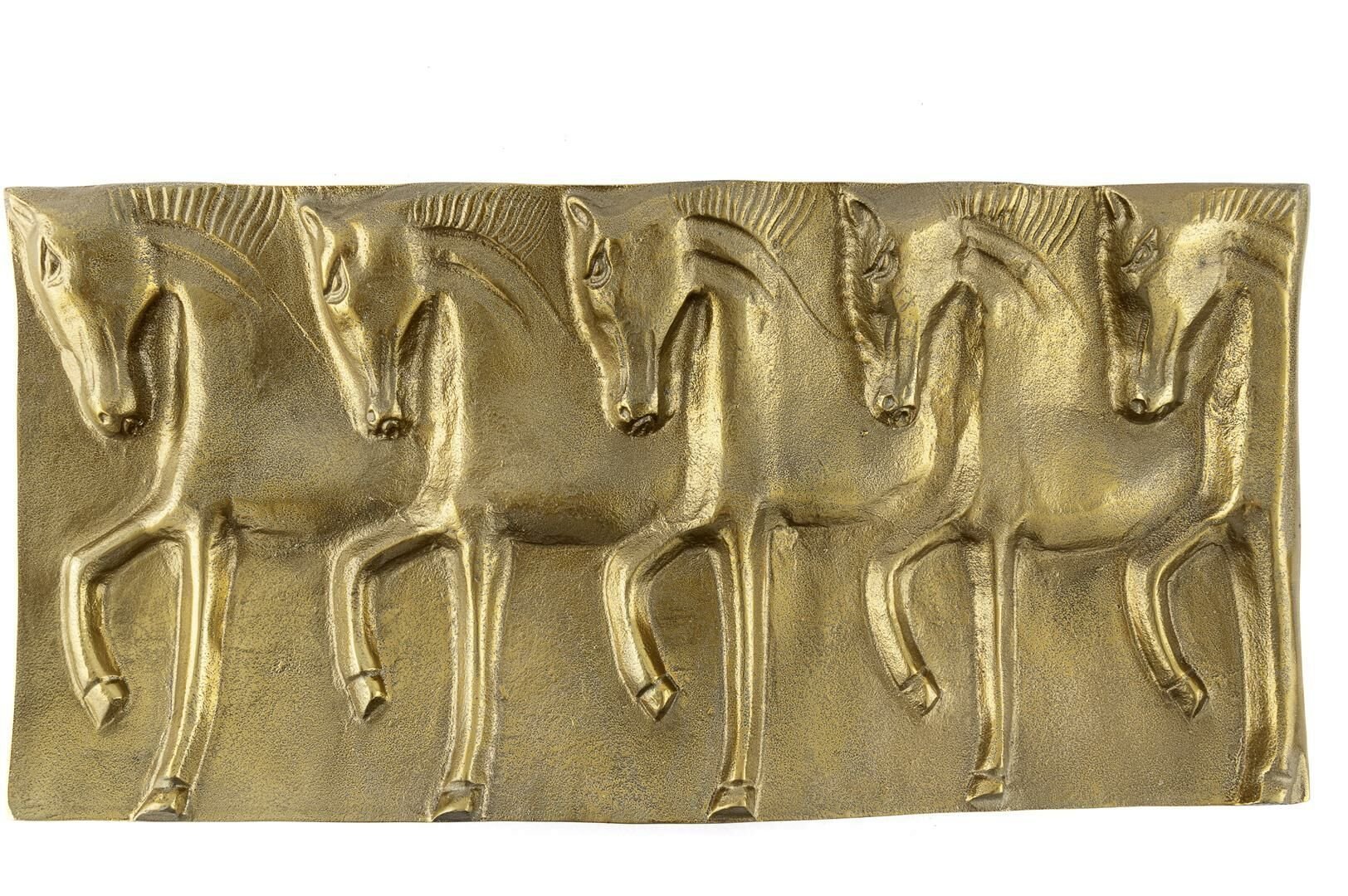 Antik Gold Horse Metal Dikdörtgen Duvar Dekoru 60x30x5cm