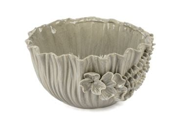 Orkide Çiçekli Krem Seramik Kase 14x27cm