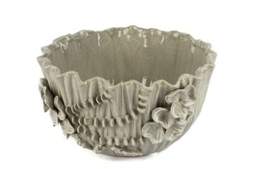 Orkide Çiçekli Krem Seramik Kase 14x27cm