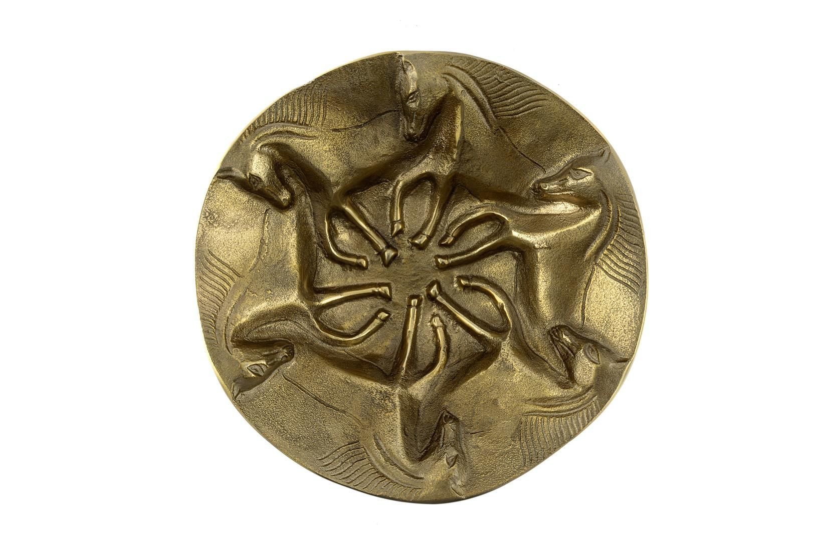 Antik Gold Horse Metal Yuvarlak Duvar Dekoru 37x10cm