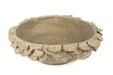 Yapraklı Bej Seramik Dekor Tabak 30x10cm
