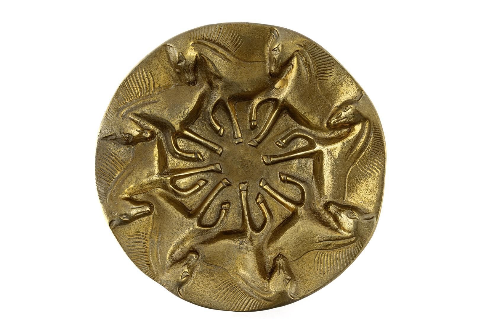 Antik Gold Horse Metal Yuvarlak Duvar Dekoru 44x10cm